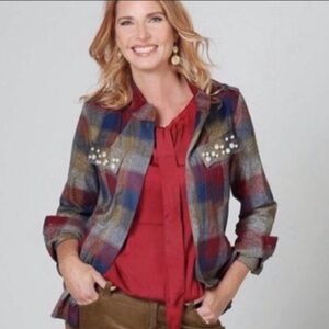 CAbi Multicolor Plaid Jacket with Pearl Details 3555 size xs